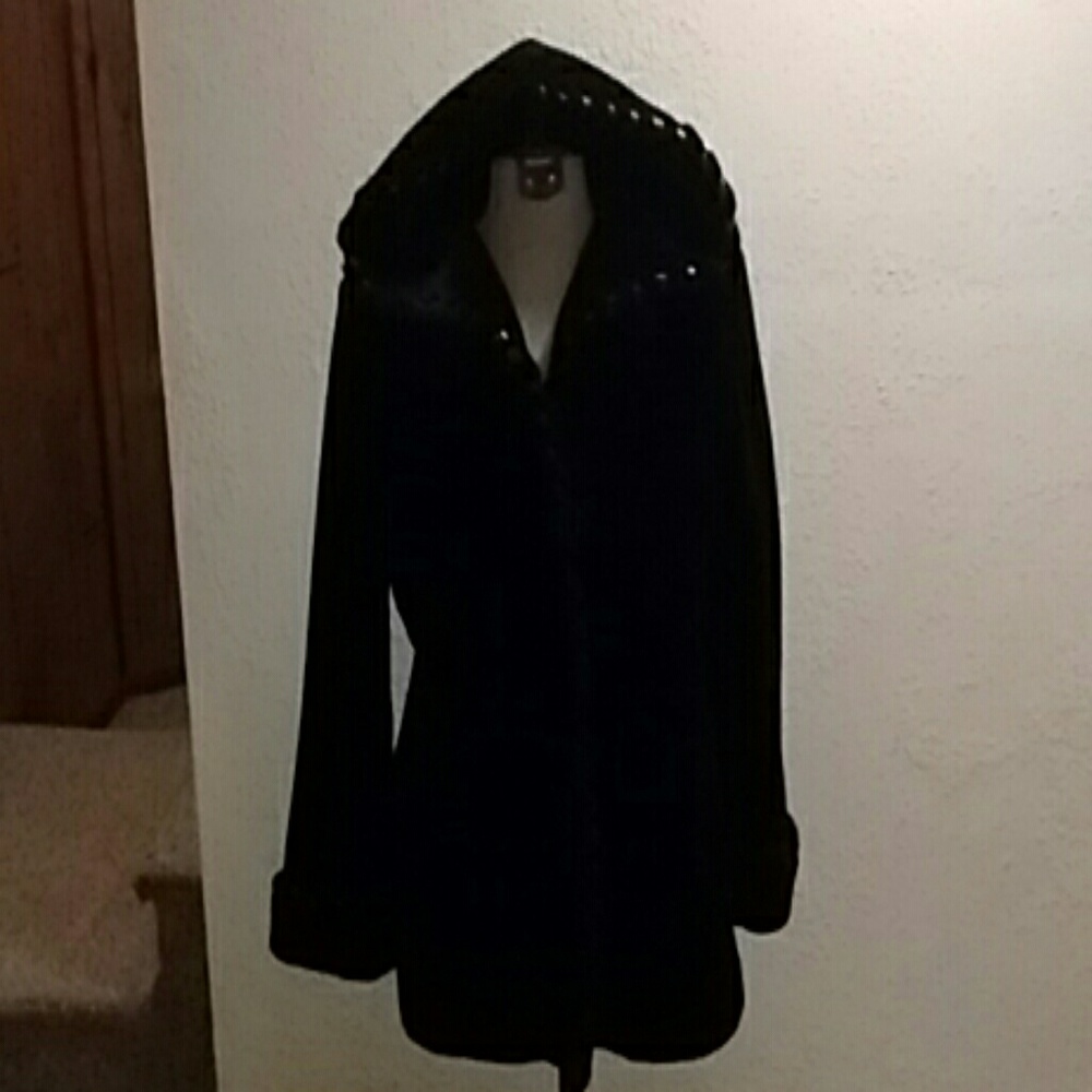 Black Hooded Faux Fur Coat